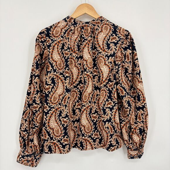 Banana Republic Paisley Mini Corduroy Top, Sz Large, Long Sleeve Babydoll Office - Picture 2 of 11